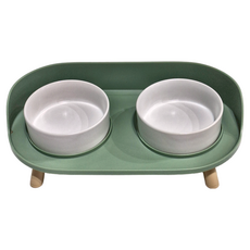 寵物陶瓷雙碗組合 加高6cm 保護頸椎 底部含矽膠防滑墊, 薄荷綠, 1組