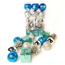 摩達客 聖誕松果禮物盒球飾組, 直徑5cm, 冰雪藍色 + 銀色, 1組