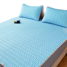 平單式超涼感乳膠冰絲涼墊 藍色 背面防滑顆粒 四角鬆緊帶固定, 加大(188 x 180cm), 涼感墊