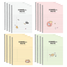 Pinkfoot Nyang Nyang Cornell線圈筆記本 4款 各2入, 白色+粉色+黃色+綠色, 2組