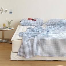 디어썸머 시어서커 여름 홑이불 세트, 블루체크