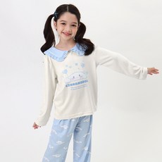 PremierFam 女童用大耳狗喜拿麻糬感蜜桃絨彈性九分家居服上下套裝