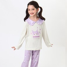 PremierFam 女童庫洛米麻糬感蜜桃絨彈性九分家居服上下套裝