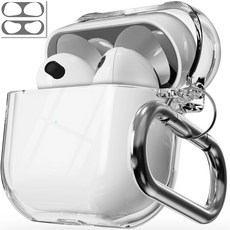 NUART 透明一體成型硬殼不變色+金屬鐵防塵貼紙套裝AirPods 4代/AirPods 4代降噪, 隨機出貨（貼), AirPods 第四代