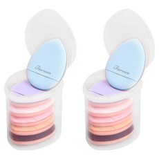 Tteluwa 超服貼迷你手指粉撲 水滴氣墊粉撲 6入 + 收納盒, 混合色, 2個