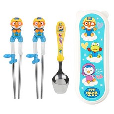 Edison Pororo 簡易不鏽鋼餐具盒組, 警察Pororo, 湯匙 + 筷子 + 餐具盒, 1套