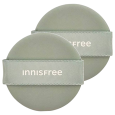 INNISFREE 無油無慮零毛孔控油氣墊粉撲, 綠色 + 米色, 2個