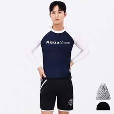 AQUATICA 男款插肩長袖泳衣 AQAMAC+短褲+泳帽+收納袋組