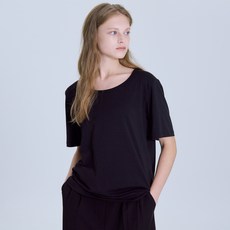BASIC HOUSE 女款U領寬鬆版彈性短袖T恤 LATS0210