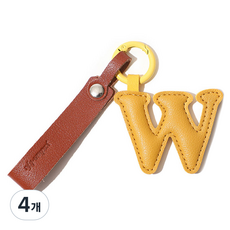 26字包吊飾皮革字母鑰匙圈, W黃色, 4個