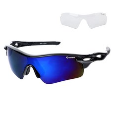 오클랜즈 스포츠 선글라스 프레임 + 편광 + 변색 렌즈 세트 Q210, 블랙 + 블루밀러편광, 1세트