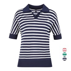 luxgolf 女款翻領條紋短袖針織衫 LB4M632W