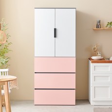 아이캔컴퍼니 냉장고형 광폭 800 팬트리장 하부서랍셋 방문설치, 투톤핑크