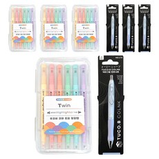 TUCO.B KOMA 雙頭柔色螢光筆 6色 + Dr. GRIP 舒適自動鉛筆套組, 天空藍(自動鉛筆), 4套