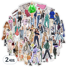 셀렉트스티커 여성 패션 일러스트 스타일 노트북 방수 빈티지 캐리어 꾸미기 스티커 50종 세트, 2세트