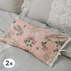 ANDCOTTON 可拆式枕套浪漫香草亞麻午睡蕎麥枕, 粉紅色, 2個