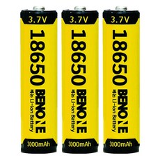 BENONE 18650 보호회로 리튬이온 배터리 충전식 건전지 3000mAh, 1개입, 3개