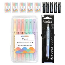 TUCO.B KOMA 雙頭柔色螢光筆 6色 + Dr. GRIP 舒適自動鉛筆套組, 天空藍(自動鉛筆), 6套