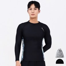 아쿠아티카 남성 래쉬가드 상의 AQAMAB + 수영모자 + 수영가방 세트