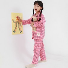 ppippilong 女童 Lottie 格紋長袖睡衣上下套裝