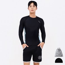 아쿠아티카 남성용 래쉬가드 AQAMAB 래시가드 + 트렁크 반바지 + 수영모자 + 수영가방 세트