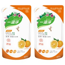 一滴淨 蘆薈多酚食品用洗潔精補充包 柑橘, 800g, 2包