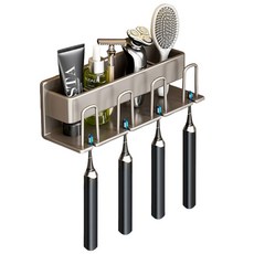 免釘壁掛式牙刷漱口杯置物架, 四格款, 1個