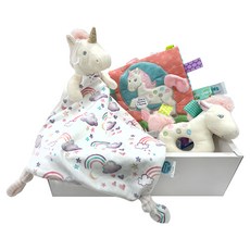Mary Meyer 蜜兒 臻藏禮盒 Set 3個, 柔軟手搖鈴 + 標籤動物安撫沙沙紙 + 柔軟安撫巾, 獨角獸 多色, 1盒