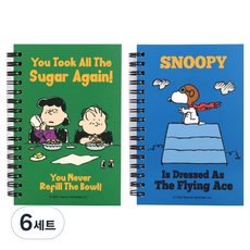 애즈잇띵크 피너츠 좌철수첩L 2종 세트, 그린 + 블루, 6세트