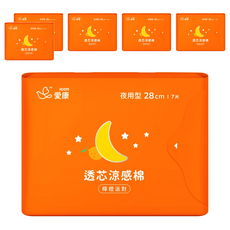 icon 愛康 透芯涼感衛生棉 檸橙派對 夜用型, 28cm, 7片, 6包