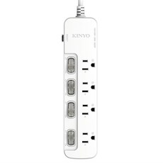 Kinyo 4開4插安全延長線, 3.6m, 白色, 1個