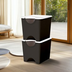 플라팜 에코홀릭 분리수거함 30리터 2단, 블랙, 2개