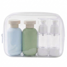 Beliean 旅行用分裝瓶 按壓式 100ml x 2入 + 軟管式 100ml x 2入 + 收納袋 20 × 13 × 6 cm 套組, 1套, 混合色