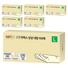 코멧 라텍스장갑 100매입, 화이트, 대(L), 6개