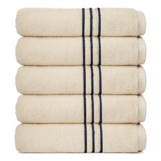 TWB 40支精梳棉條紋洗臉毛巾 200g, N Navy, 5條