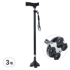 티로나 네발 효도 지팡이, 블랙, 3개