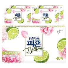 피죤 건조기용 보타닉 시트 섬유유연제 베르가못&로즈향 본품, 40개입, 5개