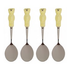 沐慕家居 陶瓷小熊不銹鋼 湯匙14.5cm, 奶黃色, 湯匙, 4支