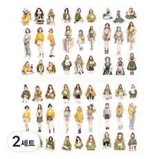 OLIVEPARTY Lower Case Life 系列 人物 少女 感性 復古 手帳裝飾 貼紙 6款套組, 綠色, 2套