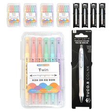 TUCO.B KOMA 雙頭柔色螢光筆 6色 + Dr. GRIP 舒適自動鉛筆套組, 白色(自動鉛筆), 5套