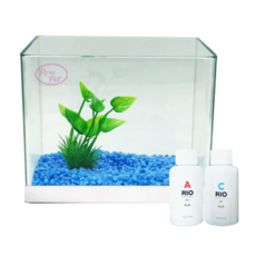 Rora Pet 天然加濕器魚缸 + 人造水草 + 彩色石套組, 寶石藍(彩色石), 隨機出貨(人造水草)