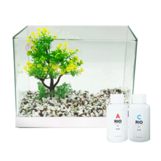 Rora Pet 天然加濕器魚缸 + 人造水草 + 彩色石套組, 五色沙(彩色石), 隨機出貨(人造水草)