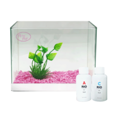 Rora Pet 天然加濕器魚缸 + 人造水草 + 彩色石套組, 玫瑰粉(彩色石), 隨機出貨(人造水草)