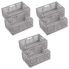 Dailygongam 可堆疊收納整理盒, 深灰色, 中型(30.5 x 20.3 x 12.5 cm), 6個