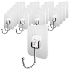 LivingHomeDetail 超強力免鑽孔黏貼式壁掛掛鉤, 透明, 20個
