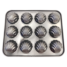 CHEFMADE 學廚 金鋼黑 12連日式貝殼瑪德蓮蛋糕模, 不沾, 32.5 x 25.7 x 1.7cm, 1個