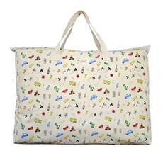 孩童幼稚園用滿版印花防水棉被收納袋, 6號 象牙白(迷你車款)