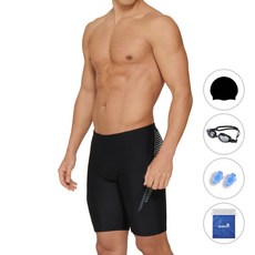 quaro 男士五分大尺碼室內泳褲 + 泳帽 + 泳鏡 + 耳塞 + 塑膠袋 套裝 NM519S