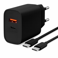 홈플래닛 PD 3.0 25W 2포트 PPS 초고속 충전기 + 60W CtoC 케이블 세트, 블랙, 1개