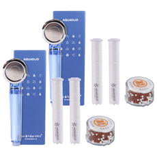 AQUADUO 增壓過濾蓮蓬頭+替換濾芯 2入+頭部替換濾芯組 SF-300A, 2組, 藍色